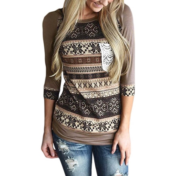 women 3/4 sleeve top with crochet pockets - Picture 1 of 5